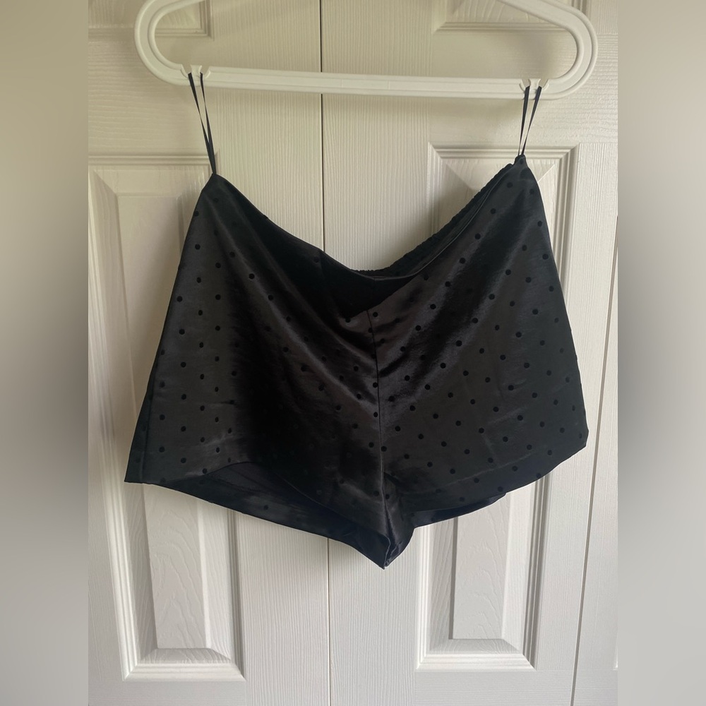 NEW Reformation Black Nolyn Satin Polka Dot Top and June Low Rise Shorts Set - Picture 7 of 14